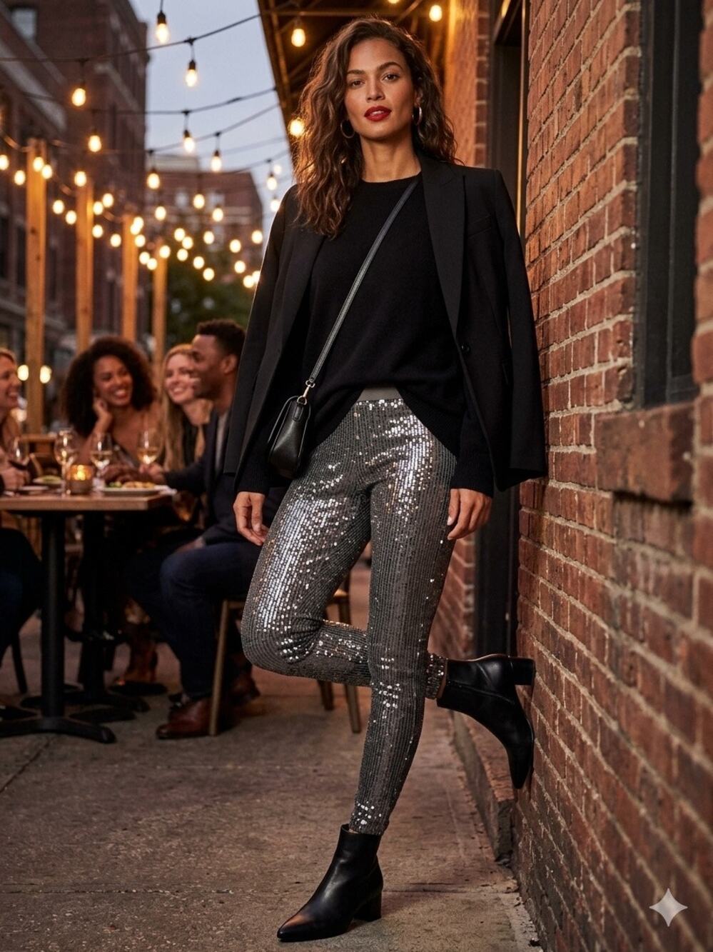 Lauren Ralph Lauren Women's Sequin Leggings Silver Sequin Pants Medium